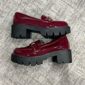 Cute Wine Red Heeled Loafers